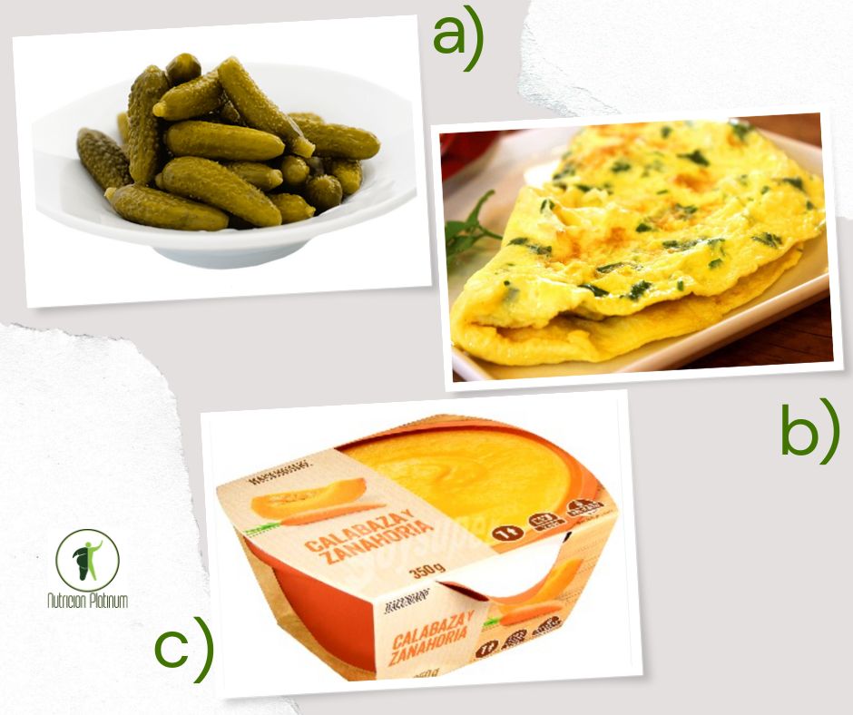 PEPINILLOS EN VINAGRE CON TORTILLA DE PEREJIL Y CREMA DE CALABAZA