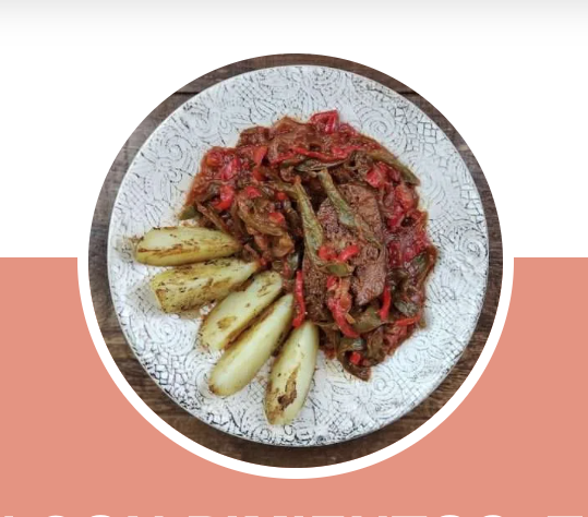 SEITÁN CON PIMIENTOS, TOMATE Y PATATAS GAJO