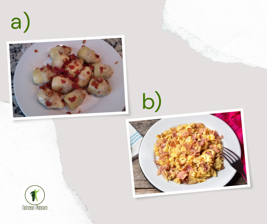 Alcachofas con jamón y huevos revueltos con jamón