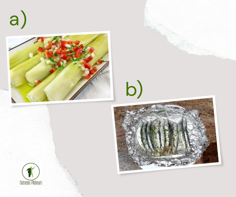 Puerros en vinagreta con sardinas en Papillote
