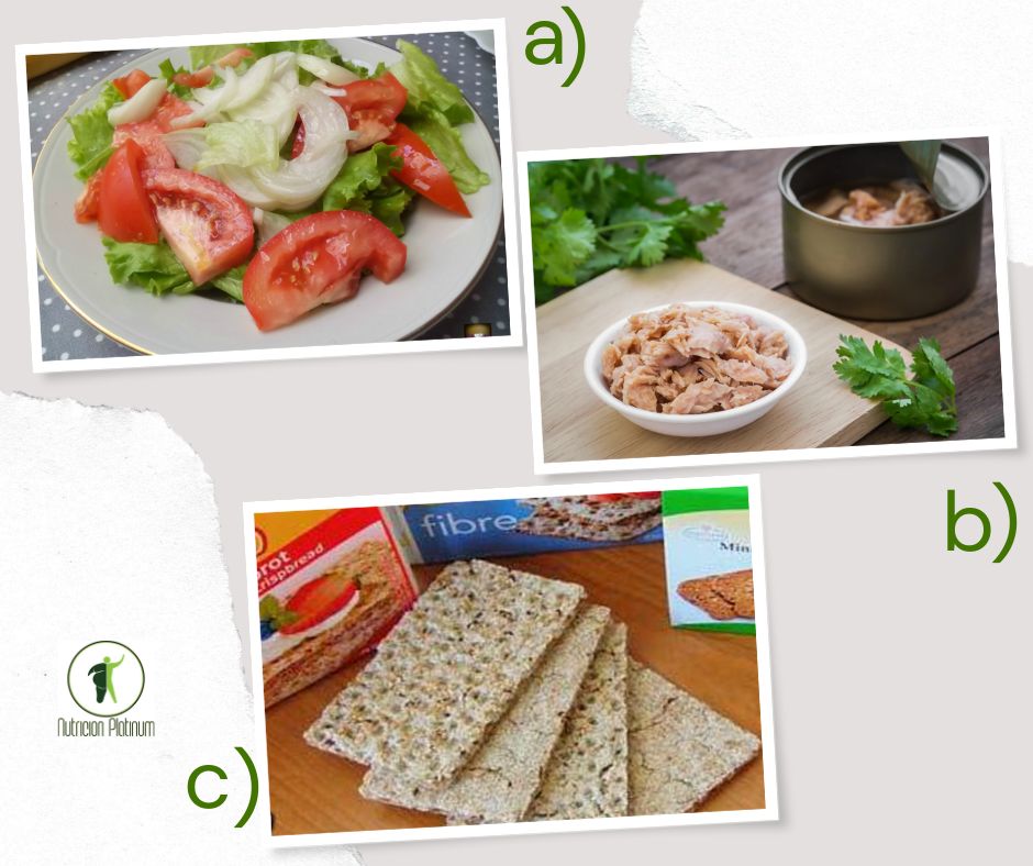 Ensalada con atún y 4 laminas de pan wasa