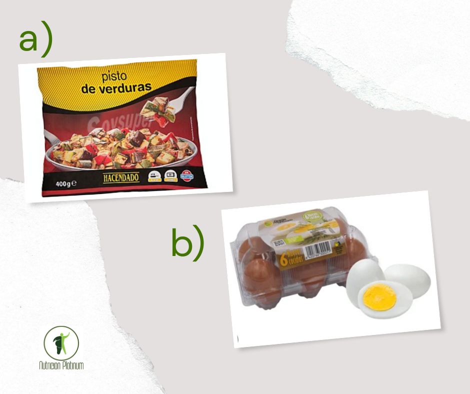 Pisto de verduras congeladas con huevos cocidos.