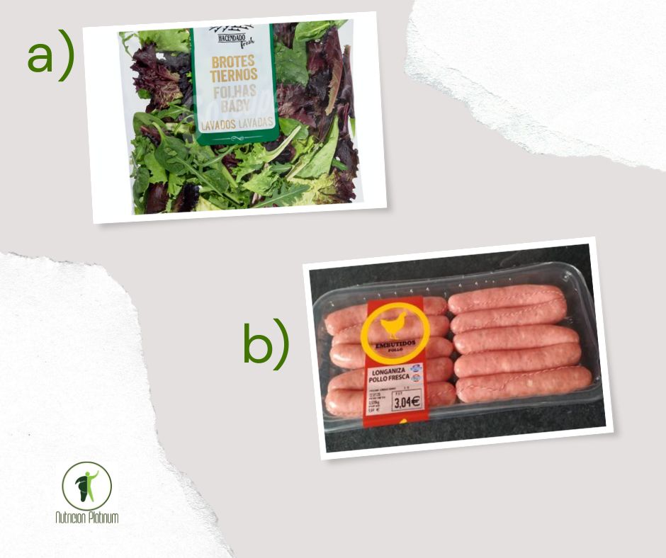 Ensalada de brotes tiernos con salchichas de pollo.