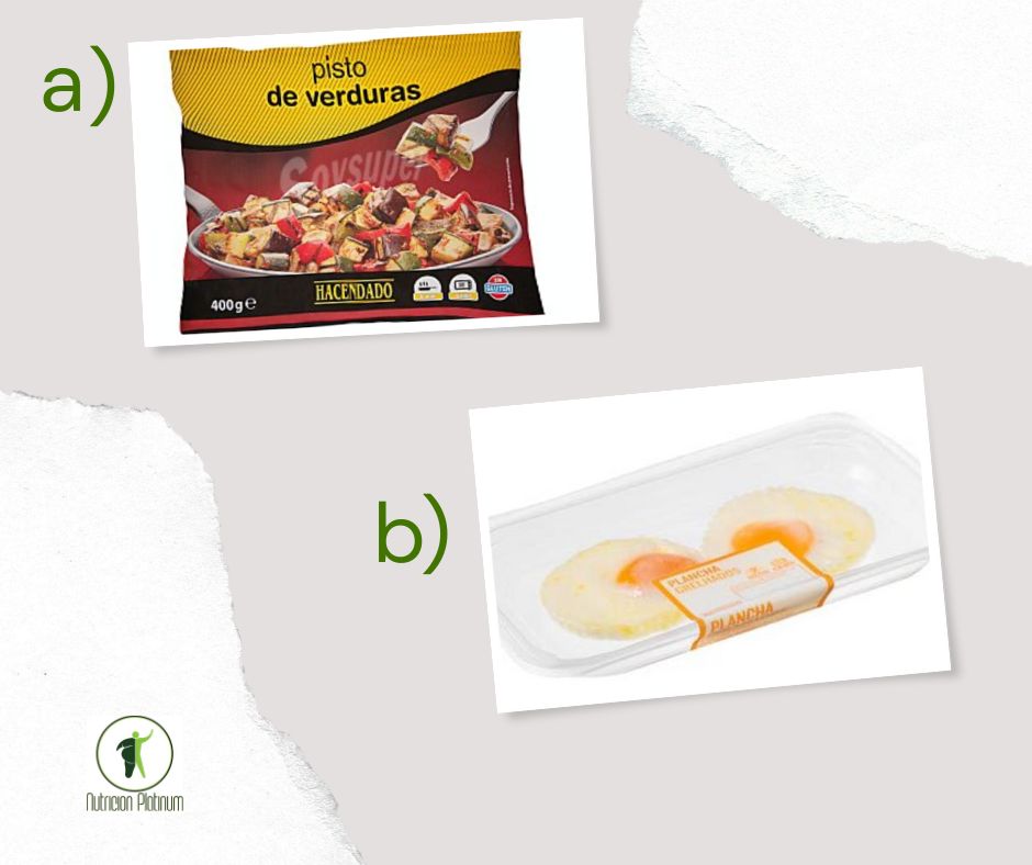 Pisto de verdura con huevos a la plancha precocinados.