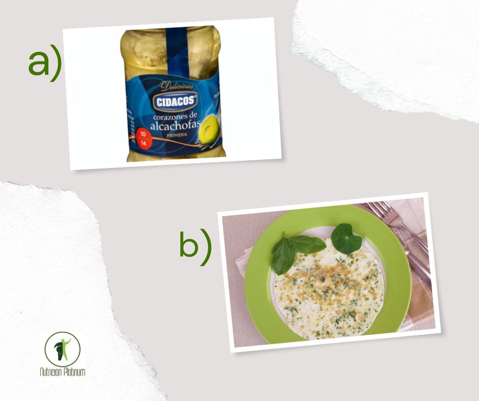 Alcachofas en conserva con tortilla de claras.