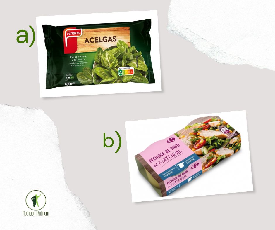 Acelga con pechuga de pavo en lata.