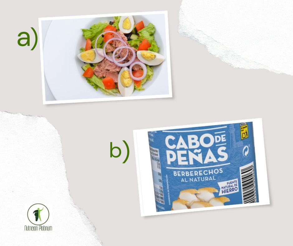 Ensalada de toda la vida con berberechos en conserva.