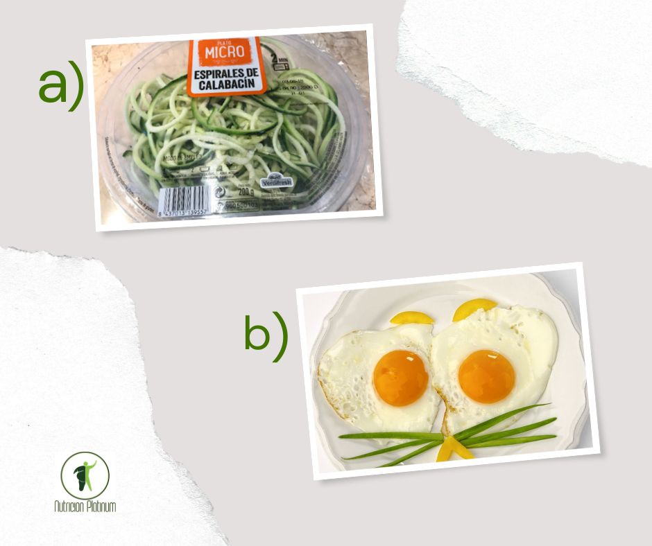 Espaguetis de calabacino con huevos plancha.