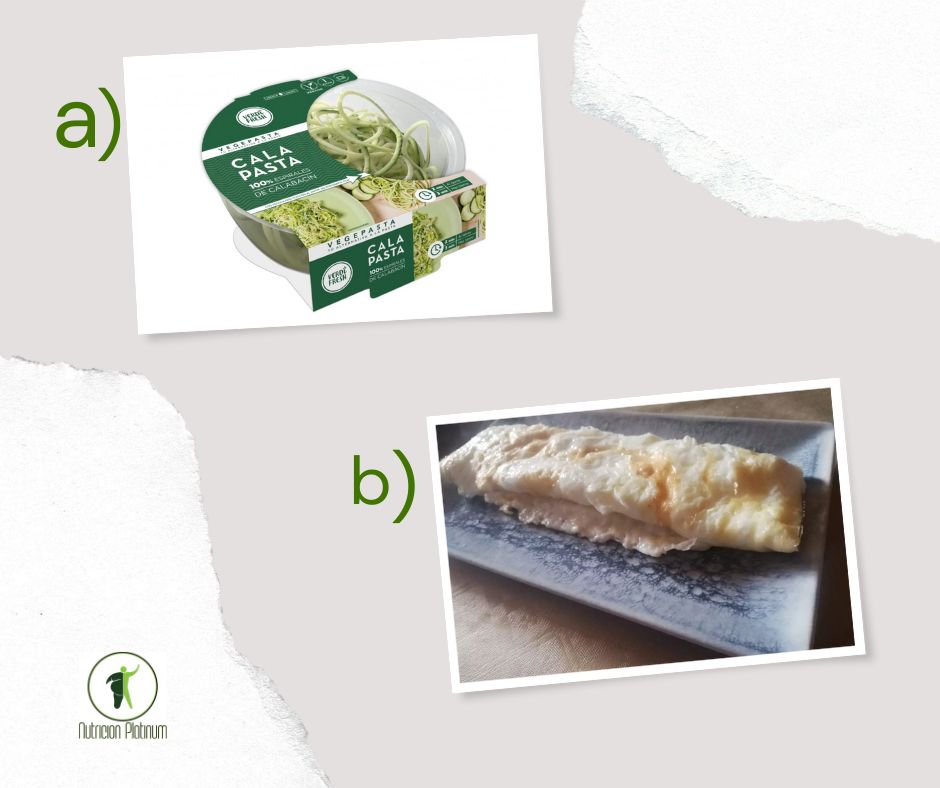 Espaguetis de calabacín con tortilla francesa.