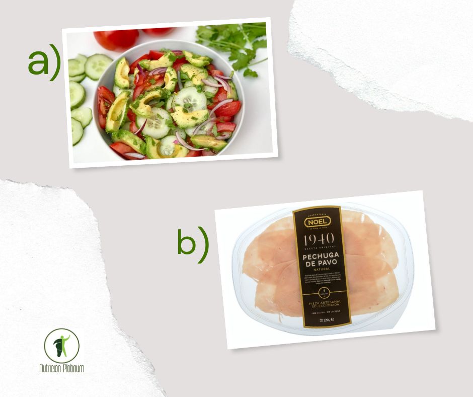 Ensalada con aguacate y jamón de york.