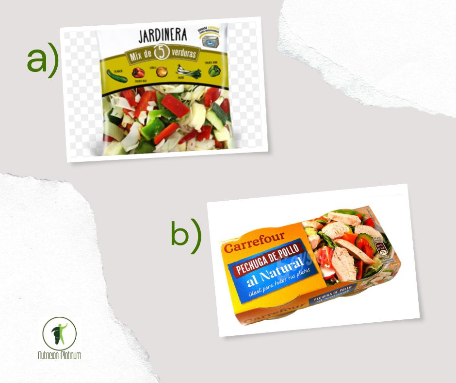 Verduras a la jardinera con pechuga de pollo en lata.