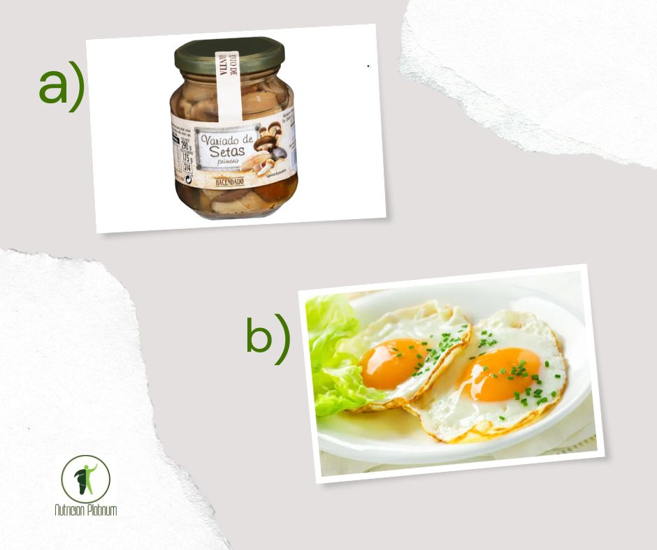 Setas en conserva con huevos a la plancha.