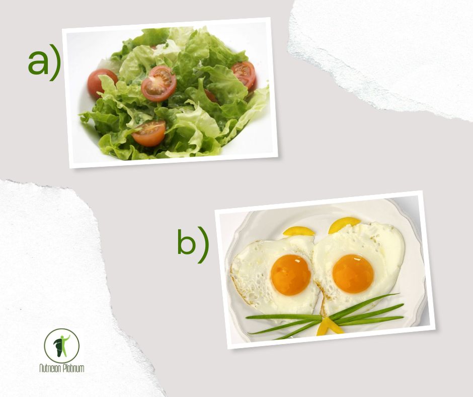 Ensalada de lechuga, cherrys y cebollino con huevos plancha.