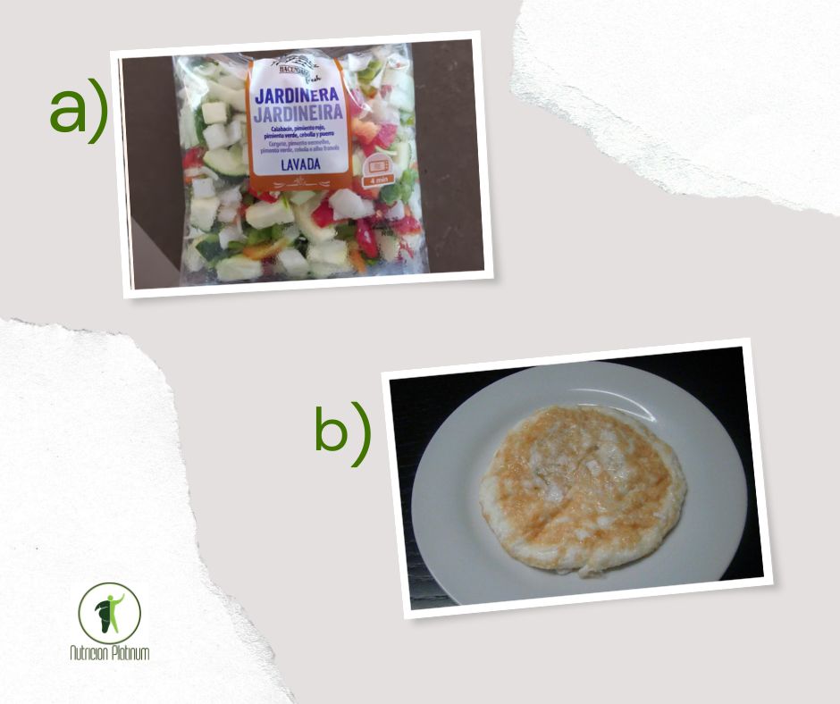 Verduras a la jardinera con tortilla de claras.