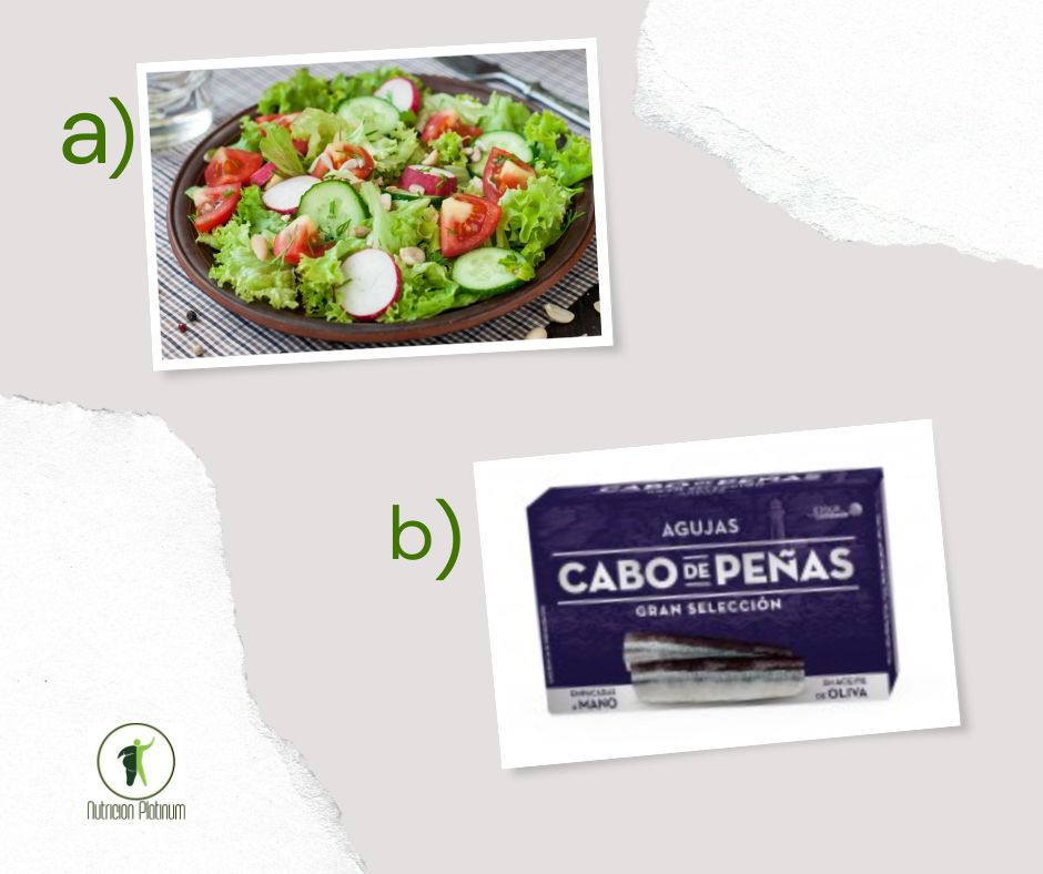 Ensalada de pepino y rábanos con agujas en conserva.