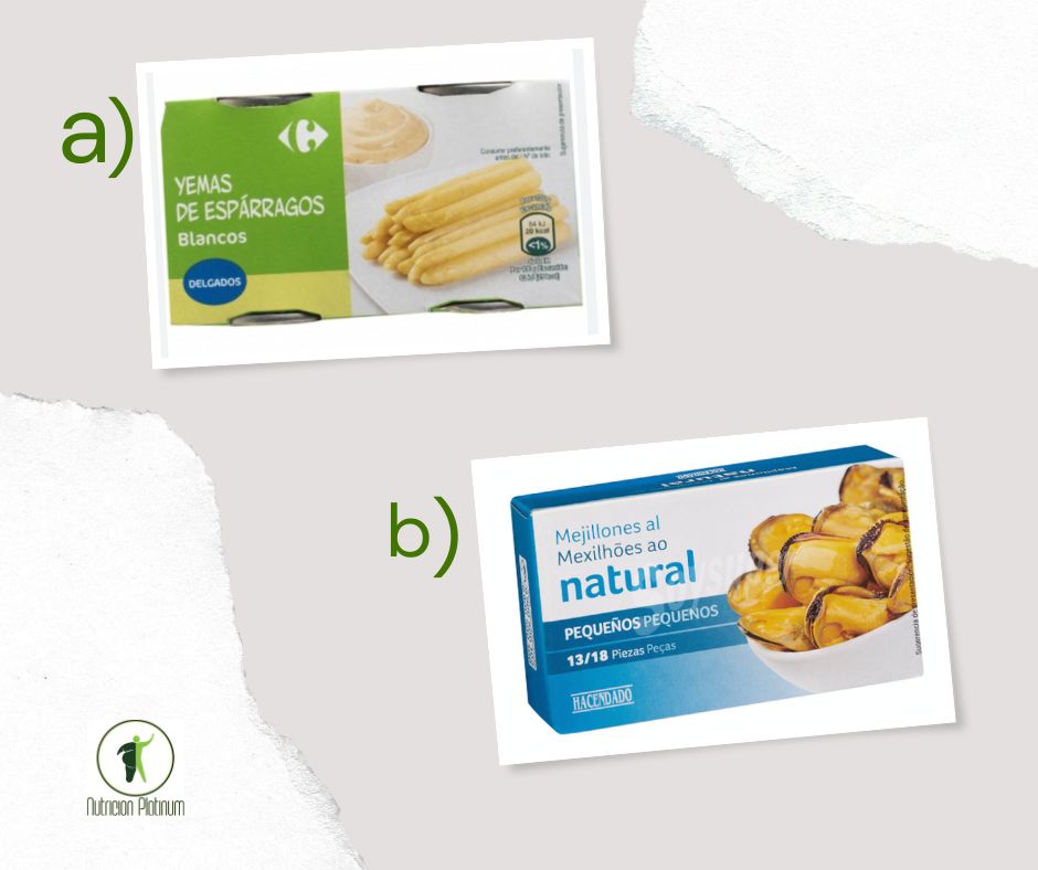 Espárragos blancos con mejillones en conserva.