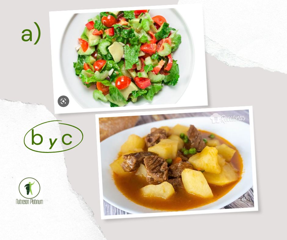 Ensalada de cogollos y pimiento rojo con guisado de ternera.