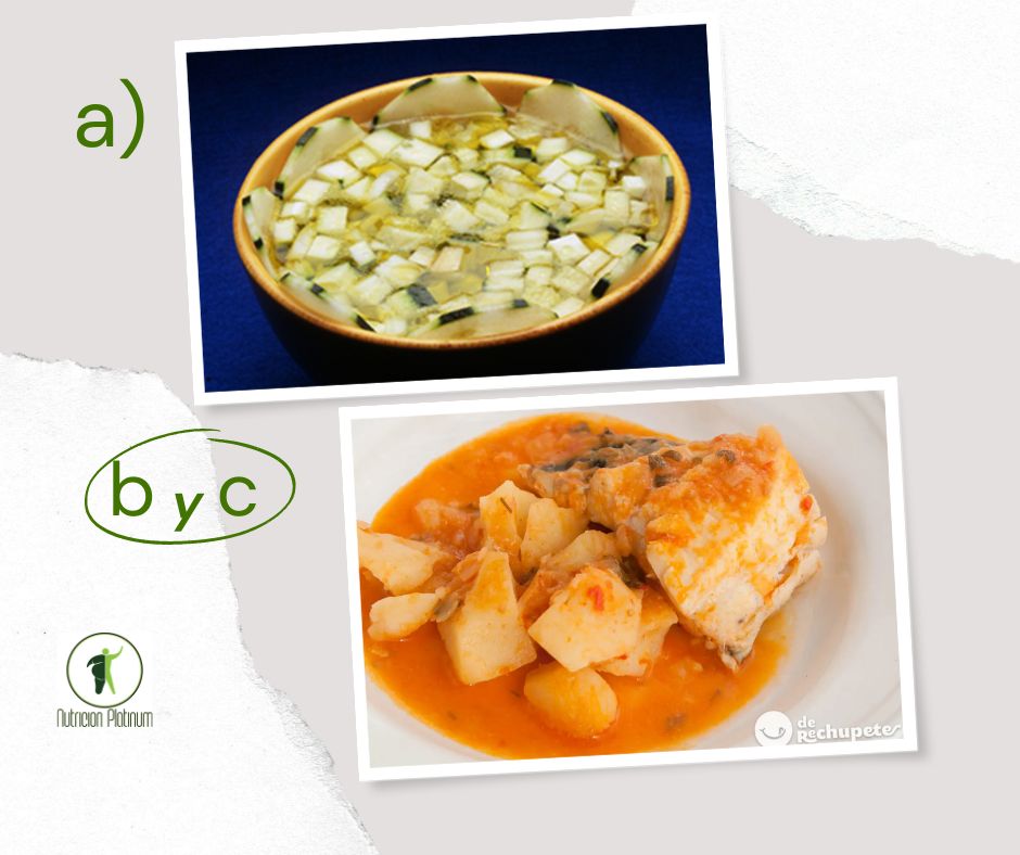 Gazpacho almeriense con guiso de merluza y patatas.