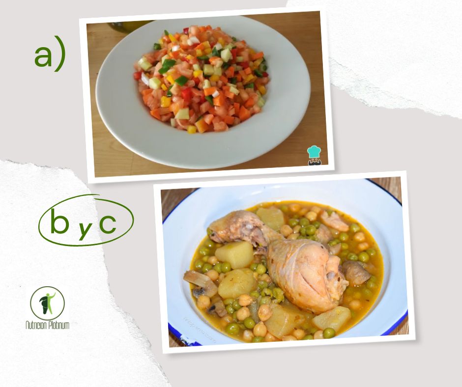 Pipirrana con estofado de pollo con garbanzos