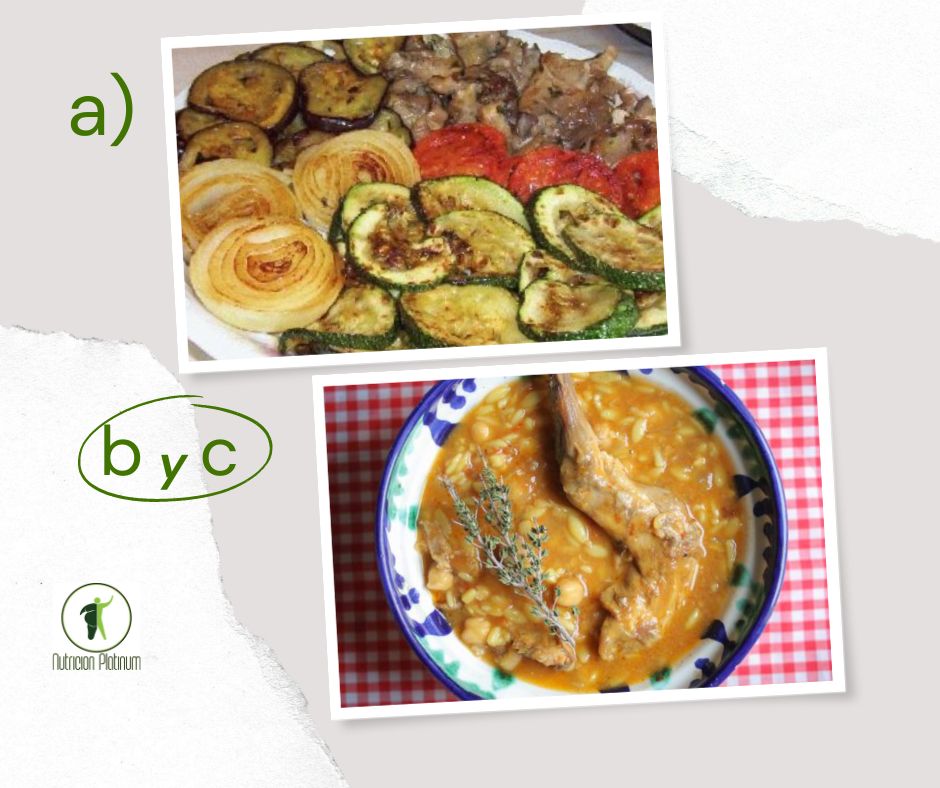 Parrillada de verduras con gurullos de Almería con conejo