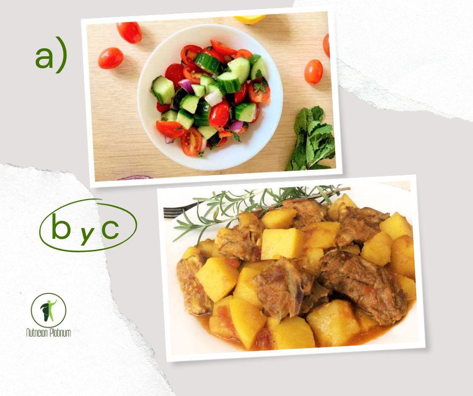 Ensalada Mediterránea con estofado de cordero con tomillo.