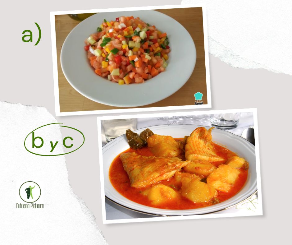 Pipirrana con guiso de raya y patatas