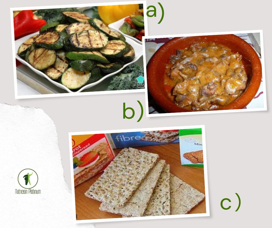 Calabacín a la plancha con mollejas de pollo y pan tipo wasa