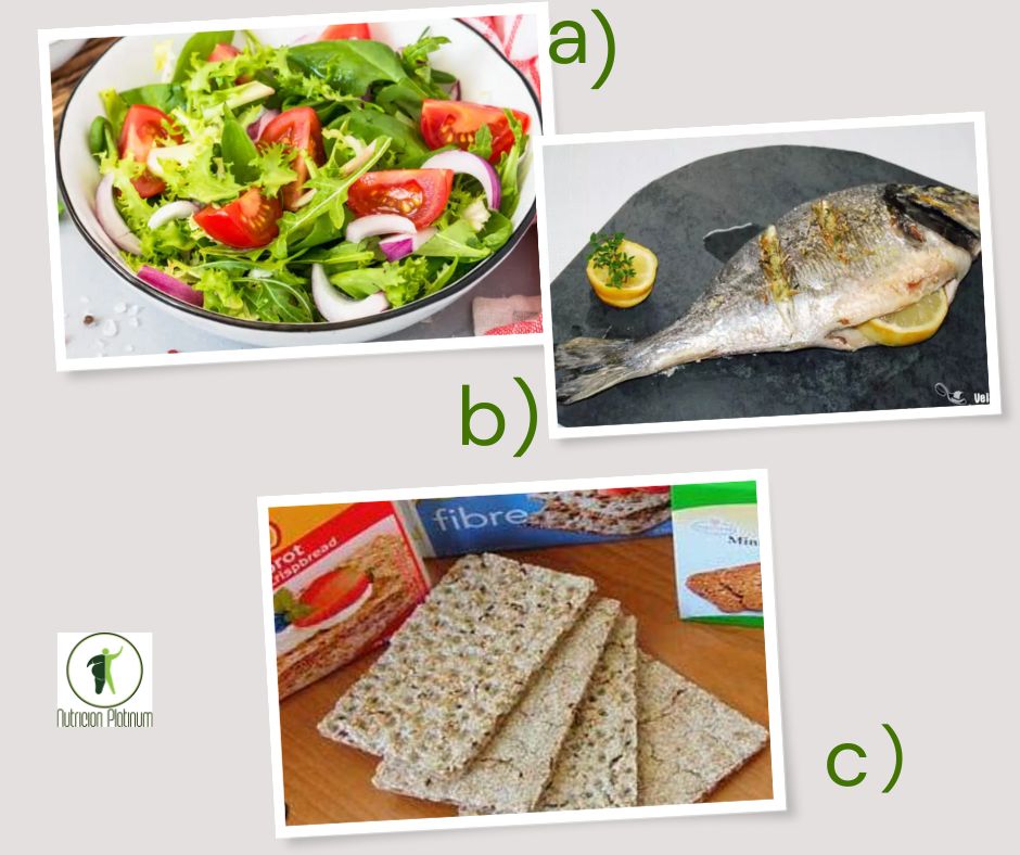 Ensalada tradicional con dorada al limón y pan tipo wasa