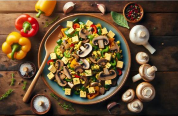 Revuelto Vegano de Champiñones y Tofu